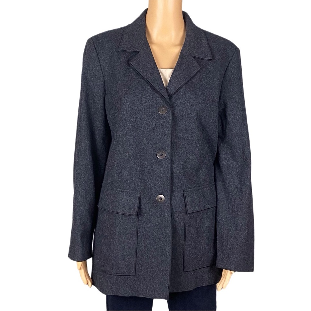 HARVÉ BERNARD Dark Gray Wool-Blend Blazer with Tailored Fit Pockets Size 12 EUC